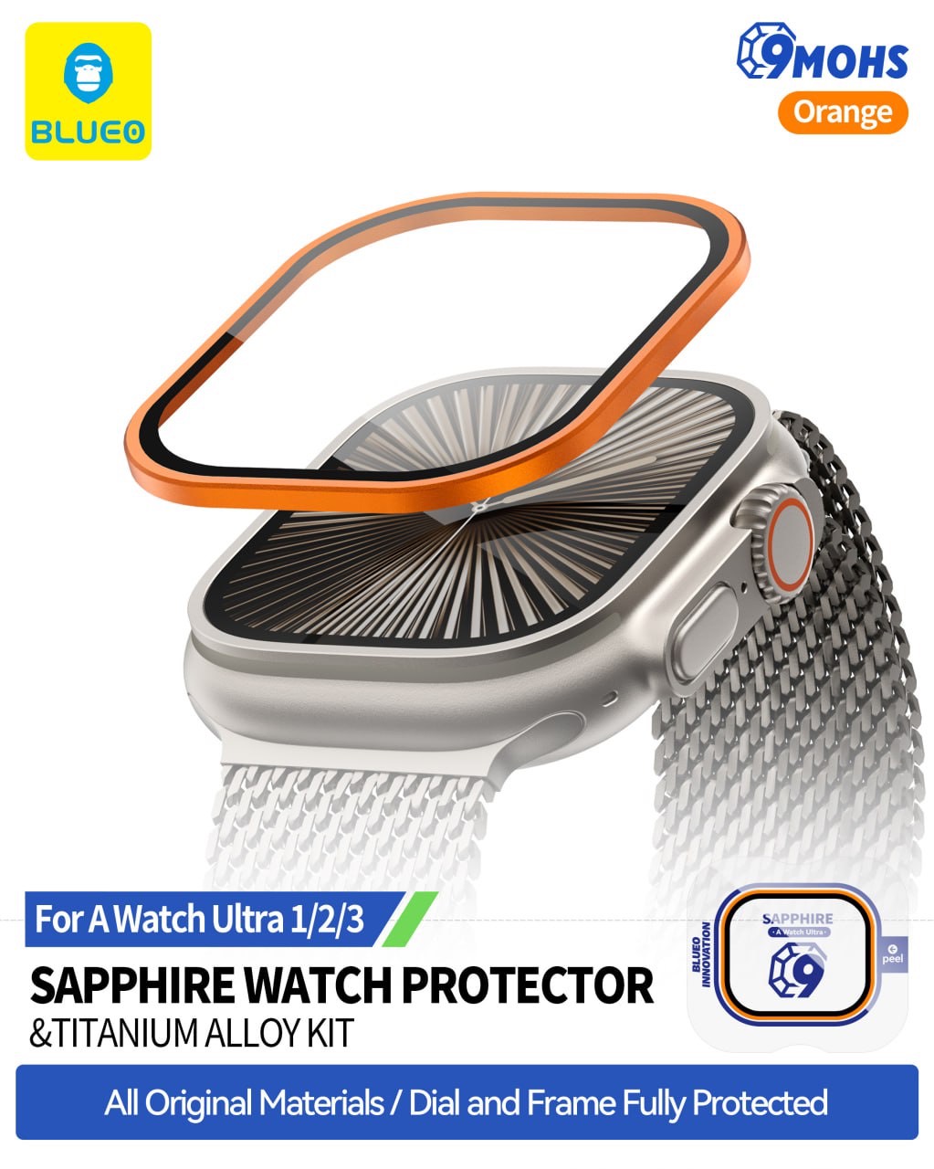 پکیج محافظ صفحه یاقوت و گارد دور ساعت اپل واچ بلو -Blueo SAPPHIRE Package Ring & Guard Around Apple Watch Ultra 1/2/3 - 49mm